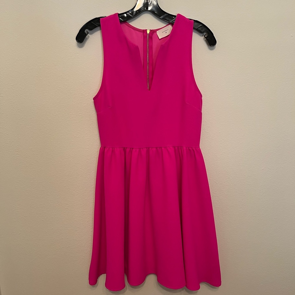 Hot Pink Fit & Flair V-Neck Dress